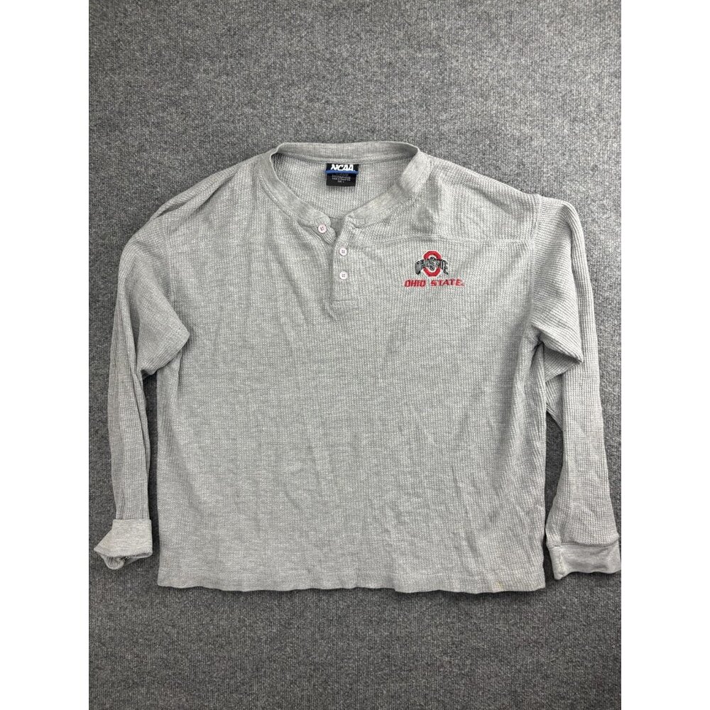 Ohio State Buckeyes Shirt Mens Large Gray NCAA Football Henley Waffle Thermal